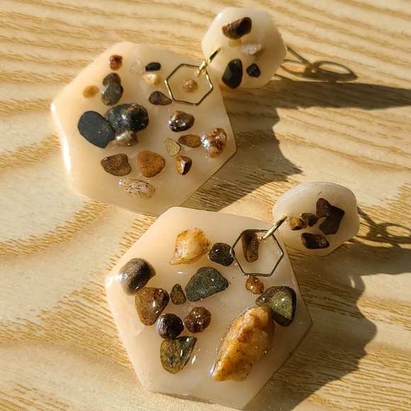 Hexagon Stone Earrings - Picture 2 of 9